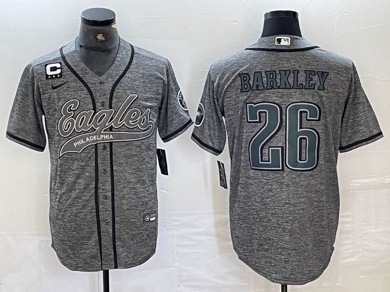 Men Philadelphia Eagles 26 Barkley Grey 2024 Nike Co branded NFL Jersey style 2